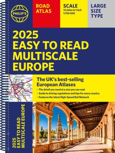 2025 Philip's Easy to Read Multiscale Road Atlas Europe : (A4 Spiral binding) - The Cleeve Bookshop