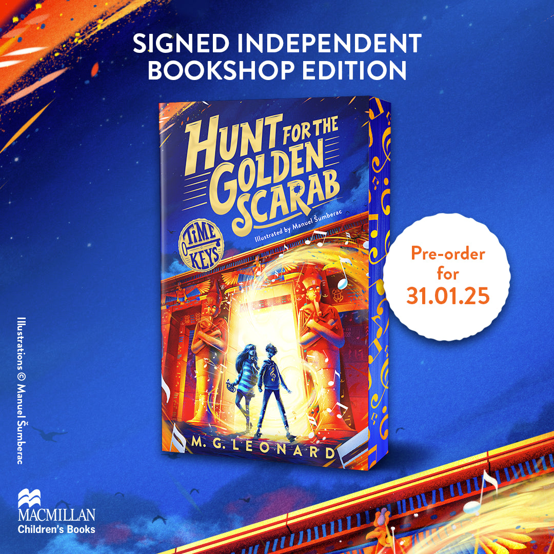 'Hunt For The Golden Scarab' by M. G. Leonard - Signed Paperback Edition with Sprayed Edge